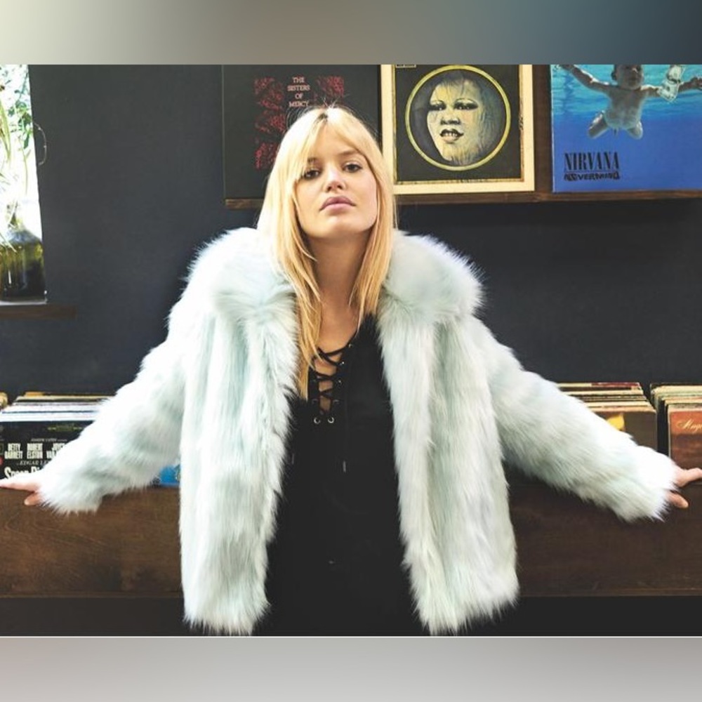 Volcom Stone Row x Georgia May Jagger Mob Wife Icy Blue Fur Coat ✨